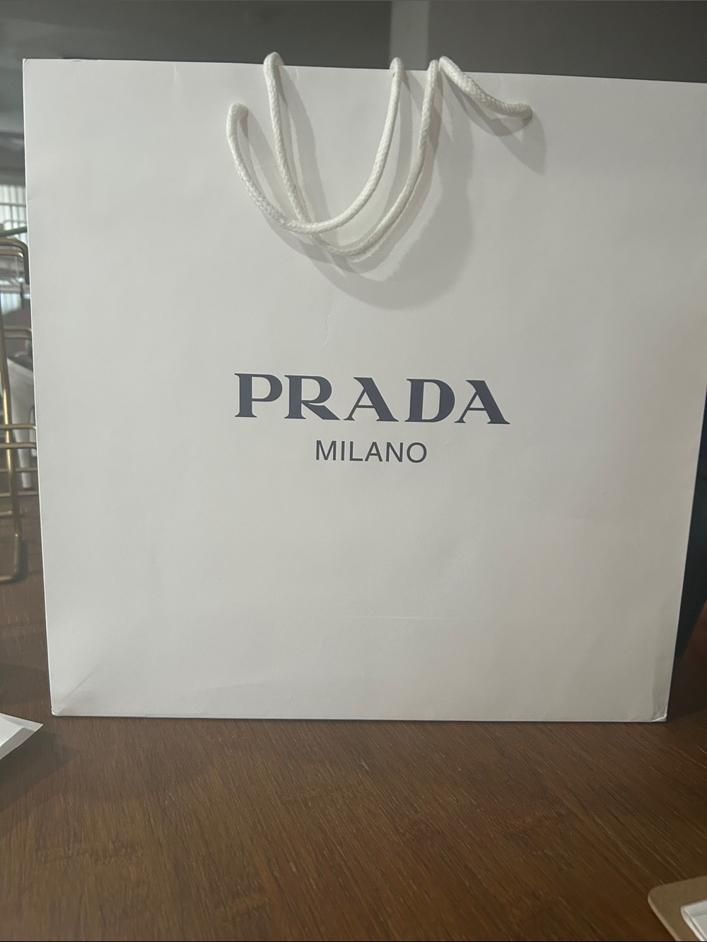 Prada White Shopping Bag with Navy Logo